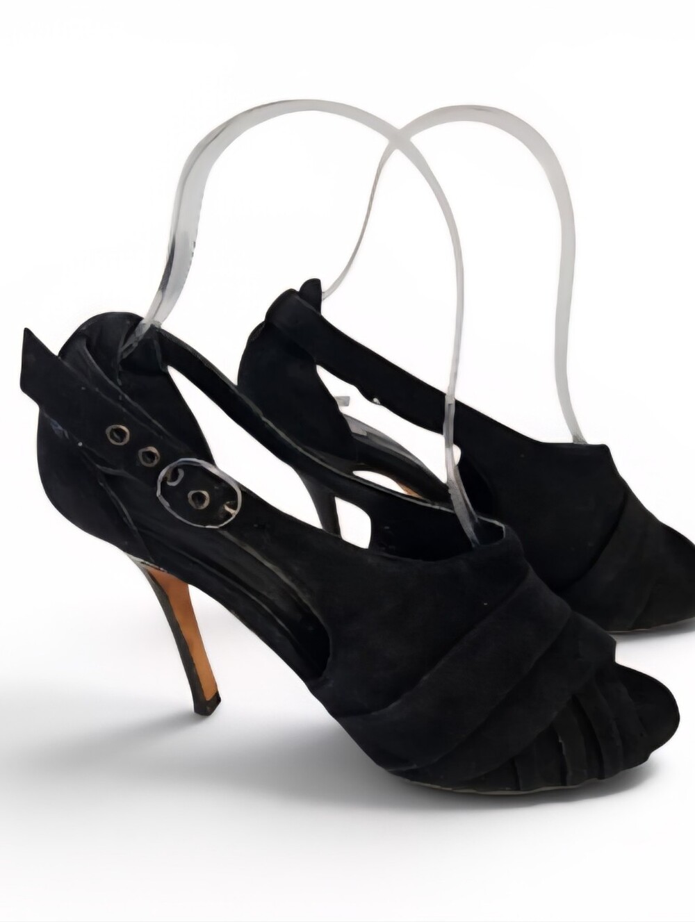 Manolo Blahnik Black Suede Peep-Toe Slingback Heels